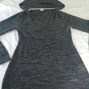 ROXY Dark Gray V-Neck Hooded Sweater Dress Surfer Beach Cover up